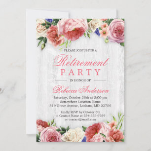 Invitation Élégant Rose Floral Rustic Bois Retraite Party