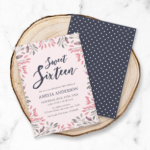 Invitation Élégant rose Floral Sweet 16 Anniversaire Invitati