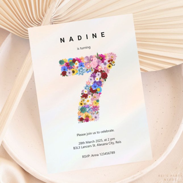 Invitation Elégant rose florale 7e anniversaire Jardin Printe (Créateur téléchargé)