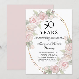 Invitation Élégant Rose Florale Rose 50e Anniversaire