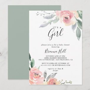 Invitation Élégant rose flush floral C'est un Baby shower fil