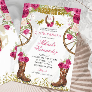 Invitation Élégant rose Fuchsia Rose rouge Charra Quinceañera