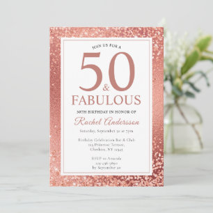 Invitation Elégant Rose Gold 50 et Fabuleux 50e anniversaire