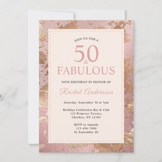 Invitation Elégant Rose Gold 50 et Fabuleux 50e anniversaire (Devant)