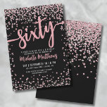 Invitation Elégant Rose Gold 60e anniversaire<br><div class="desc">Voici une invitation chic et festive à 60e anniversaire, parfaite pour marquer ce jalon spécial dans le style. L'élégant design associe des confettis de parties scintillant argentée, ajoutant une touche de plaisir et de fête. En haut, "Sixty" est présenté en calligraphie audacieuse, donnant le ton d'une célébration inoubliable. Le texte...</div>