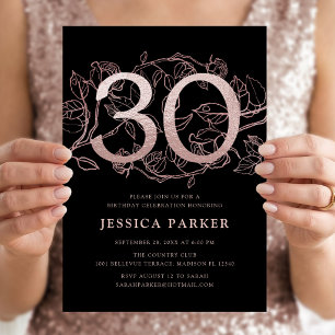 Invitation Elégant Rose Gold Black 30e anniversaire