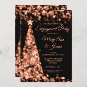 Invitation Élégant Rose Gold Black Christmas Engagement Party