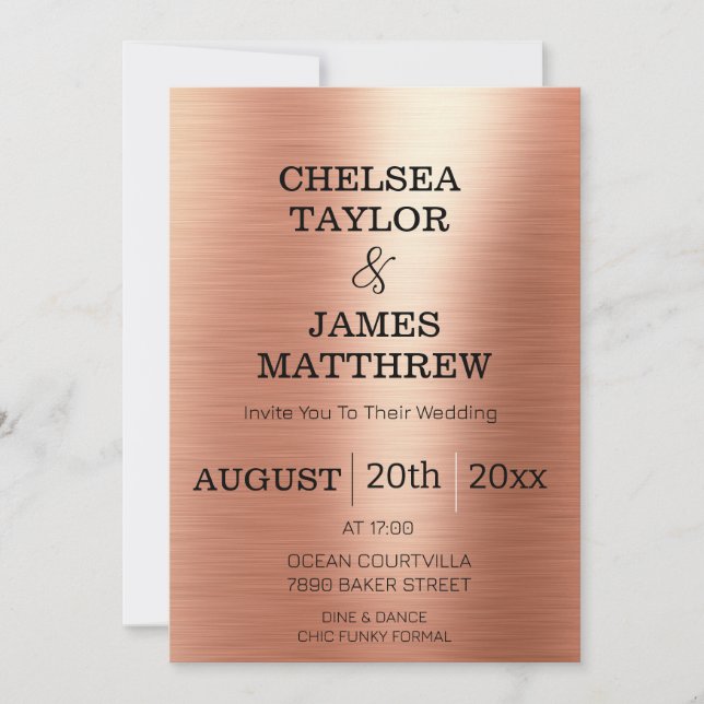 Invitation Élégant Rose Gold Black Font Mariage (Devant)