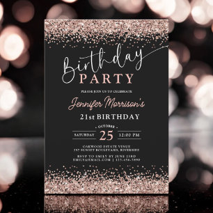 Invitation Elégant Rose Gold Black Parties scintillant 21e an