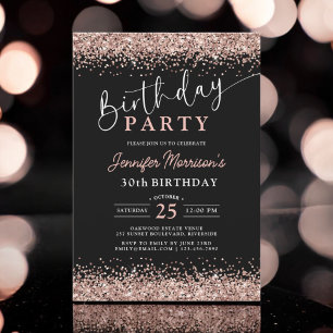 Invitation Elégant Rose Gold Black Parties scintillant 30e an