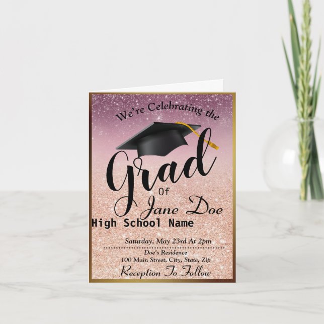 Invitation Élégant Rose Gold & Black Parties scintillant Grad (Devant)