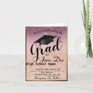 Invitation Élégant Rose Gold & Black Parties scintillant Grad