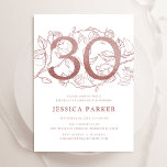 Invitation Elégant Rose Gold Blanc 30e anniversaire<br><div class="desc">Elégante invitation rose en or et blanc 30ème anniversaire. Design féminin moderne et personnalisable,  avec des accents botaniques rose et de l'or rose faux parties scintillant. Carte invitation florale simple parfaite pour une célébration anniversaire élégante. Personnalisez avec vos propres détails. Invitations Zazzle imprimées ou téléchargement instantané modèle imprimable numérique.</div>