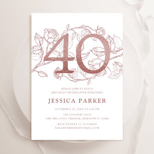 Invitation Elégant Rose Gold Blanc 40e anniversaire