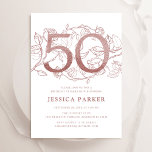 Invitation Elégant Rose Gold Blanc 50e anniversaire<br><div class="desc">Elégante invitation rose en or et blanc 50ème anniversaire. Design féminin moderne et personnalisable,  avec des accents botaniques rose et de l'or rose faux parties scintillant. Carte invitation florale simple parfaite pour une célébration anniversaire élégante. Personnalisez avec vos propres détails. Invitations Zazzle imprimées ou téléchargement instantané modèle imprimable numérique.</div>