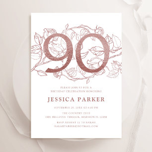 Invitation Elégant Rose Gold Blanc 90e anniversaire