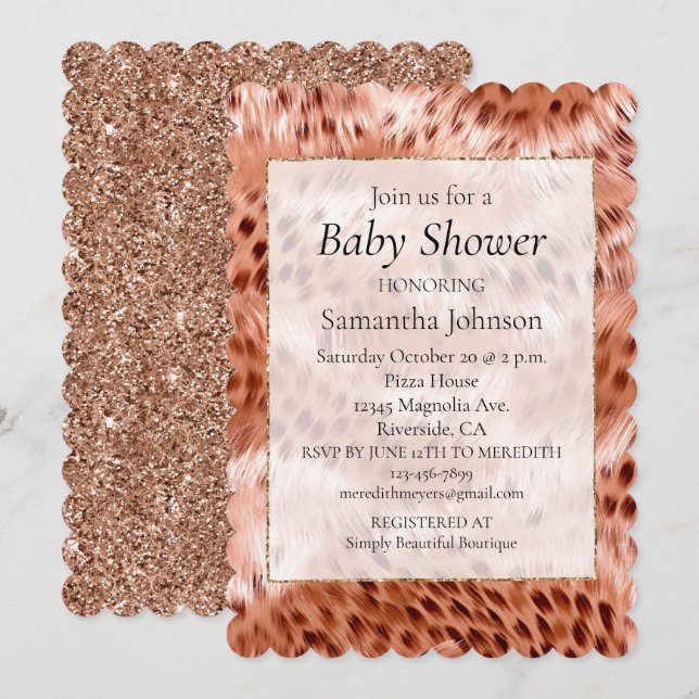 Invitation Élégant Rose Gold Blush Pink Leopard (Devant / Derrière)