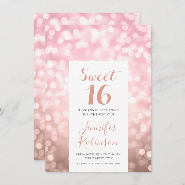 Invitation Élégant Rose Gold Blush Sweet 16 (Devant / Derrière)