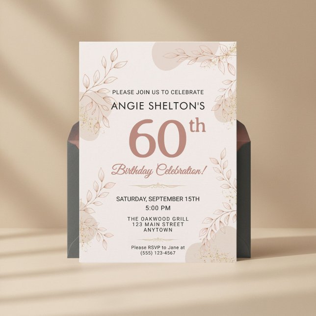 Invitation Elegant Rose Gold Botanical 60th Birthday (Créateur téléchargé)
