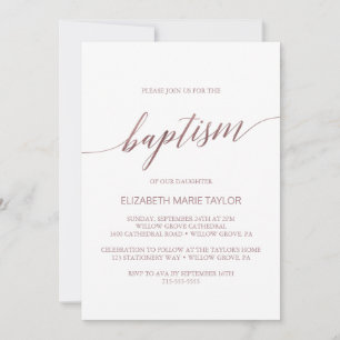 Invitation Élégant Rose Gold Calligraphie Baptême