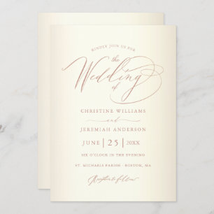 Invitation Élégant Rose Gold Calligraphie Champagne Mariage