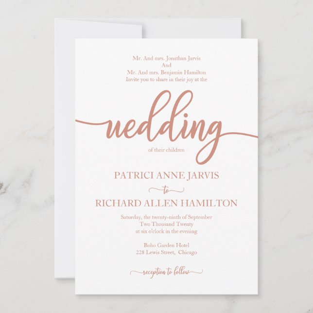 Invitation Élégant Rose Gold Calligraphie Mariage classique (Devant)