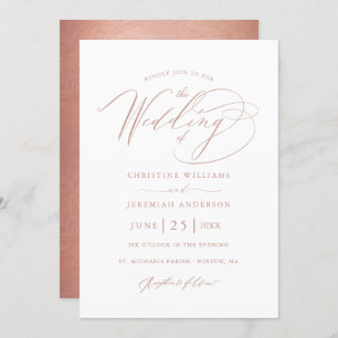 Invitation Élégant Rose Gold Calligraphie Mariage métallique