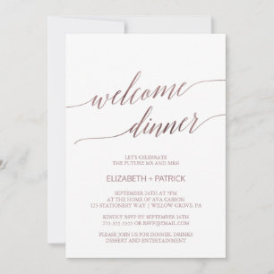 Invitation Élégant Rose Gold Calligraphy Bienvenue Dîner de b