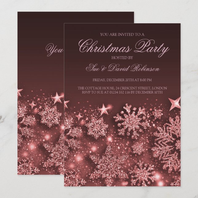 Invitation Élégant Rose Gold Christmas Party Winter Glam (Devant / Derrière)