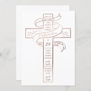 Invitation Elégant Rose Gold Cross Christian Confirmation