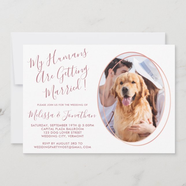 Invitation Elégant Rose Gold Custom Pet Photo Dog Mariage (Devant)
