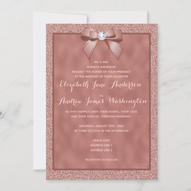 Invitation Elégant Rose Gold et élégant Mariage Parties scint (Devant)