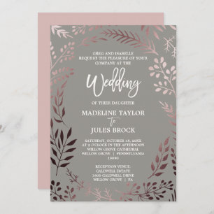 Invitation Elégant Rose Gold et Grey Mariage officiel