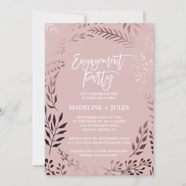 Invitation Élégant Rose Gold et Pink Engagement Party (Devant)