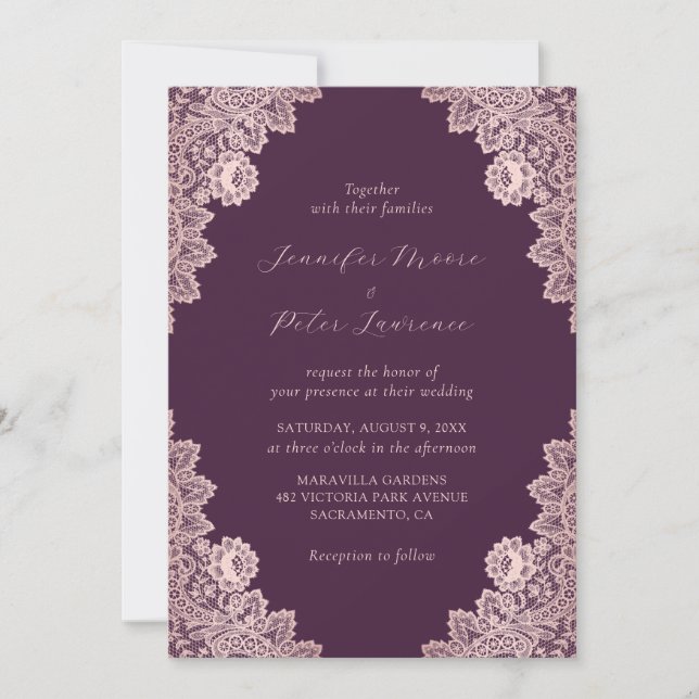 Invitation Élégant Rose Gold et violet Mariage (Devant)