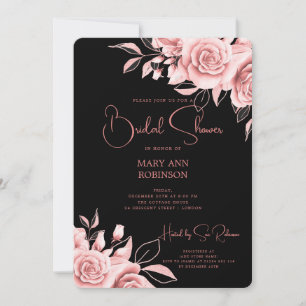 Invitation Elégant Rose Gold Fête des mariées Florale Noir