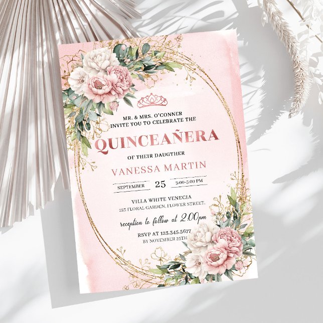 Invitation Elegant Rose Gold Floral Eucalyptus Quince Invite (Elegant Rose Gold Floral Eucalyptus Quince Invite)