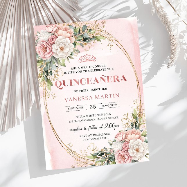 Invitation Elegant Rose Gold Floral Eucalyptus Quinceañera  (Elegant Rose Gold Floral Eucalyptus Quinceañera Invitation

)