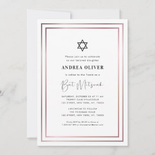 Invitation Elégant Rose Gold Frame moderne Simple Bat mitzvah