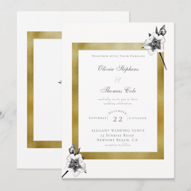 Invitation Élégant Rose Gold Frame Script Mariage de Noël (Devant / Derrière)