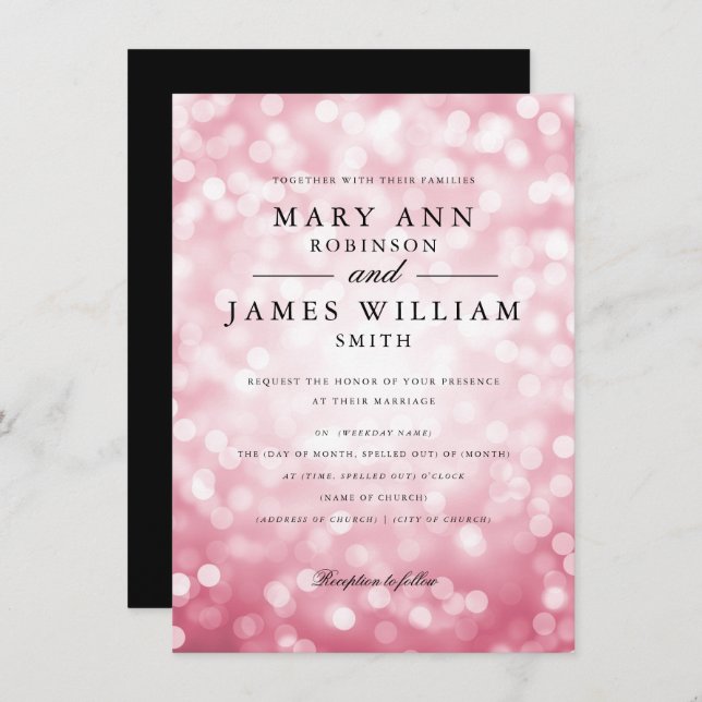 Invitation Élégant Rose Gold Glam Lights Mariage (Devant / Derrière)