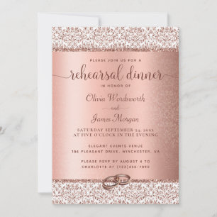 Invitation Elegant Rose Gold Glitter Wedding Rehearsal Dinner