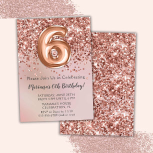 Invitation Élégant Rose Gold Kids Girl 6e anniversaire fête I