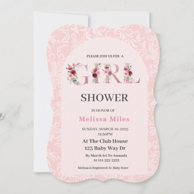 Invitation Élégant Rose Gold lettres florales Baby shower fil (Devant)