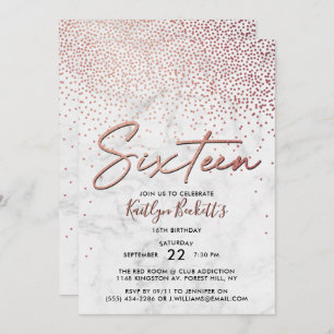 Invitation Elégant Rose Gold & Marble 16e anniversaire