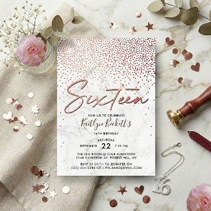 Invitation Elégant Rose Gold & Marble 16e anniversaire