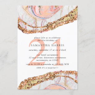 Invitation Elégant Rose Gold Marble 21e fête d'anniversaire