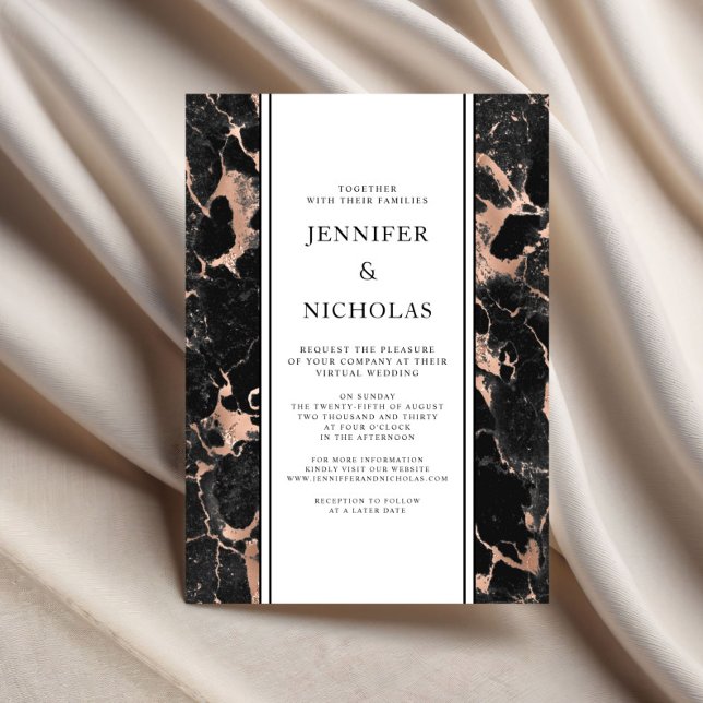 Invitation Élégant Rose Gold Marble Mariage virtuel (Elegant Rose Gold Marble Virtual Wedding Invitation)