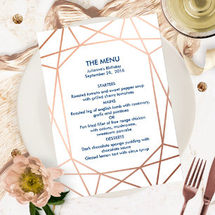 Invitation Elégant Rose Gold & Navy Blue Geometry Menu