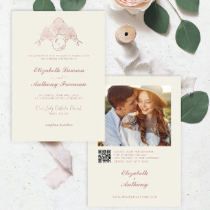 Invitation Elégant Rose Gold Orchid Flowers Mariage Photo QR